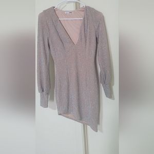 Fashionnova sheer beaded sequins metallic fitted  party mini dress